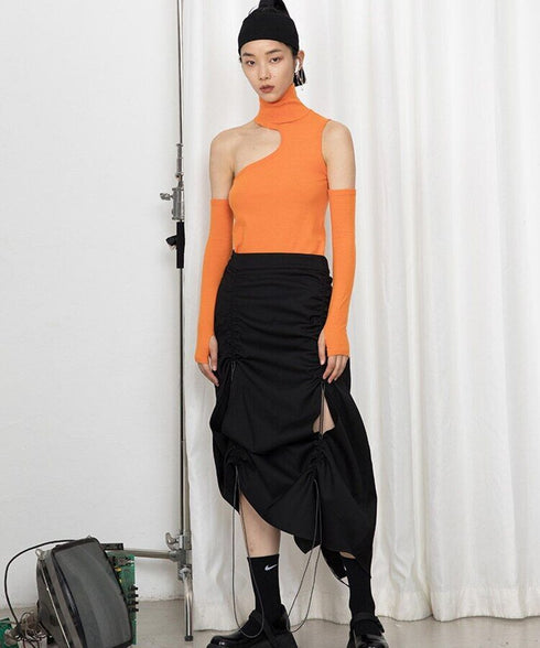 Drawstring Ruched Slit Skirt
